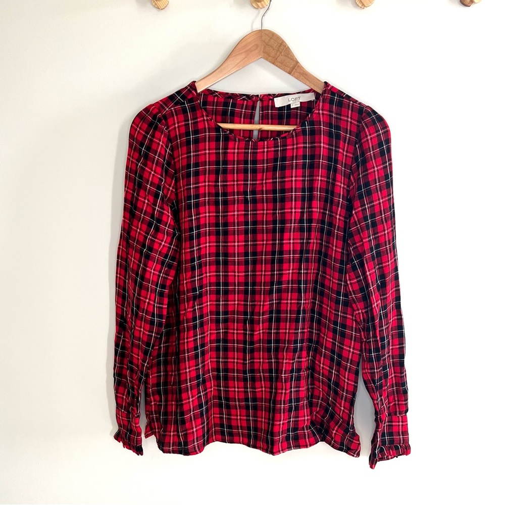 Loft Red Plaid Blouse